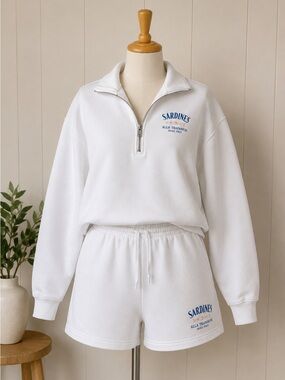 AE White Half-Zip Sweatshirt & Shorts Set